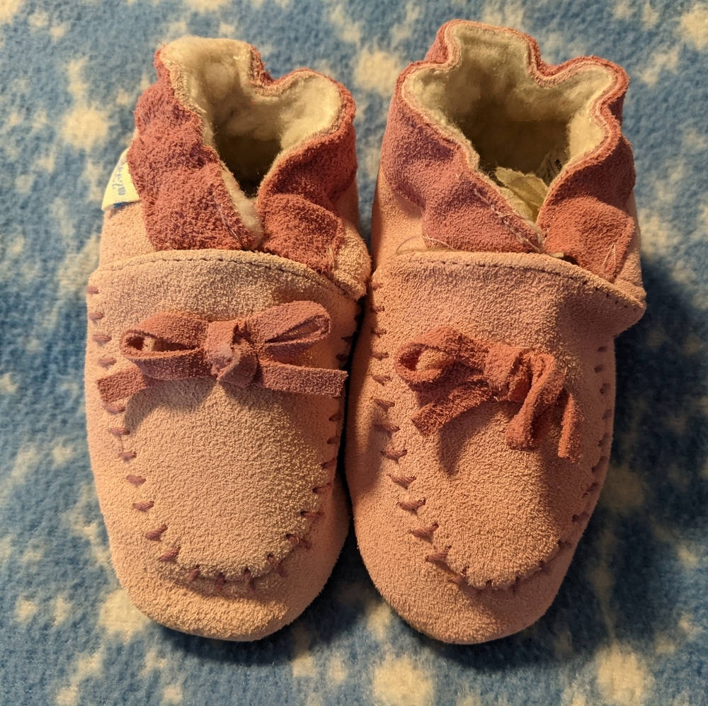 Pink Cozy Baby Moccasins Size 6-12 Months